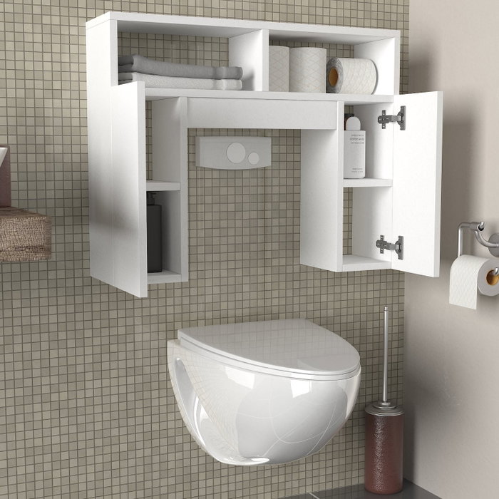 Hanah Home Geronimo Armario de Baño Blanco Estilo Escandinavo Duradero con Amplio Almacenamiento para Artículos de Tocador y Toallas - 76.2x19.5x60.8cm
